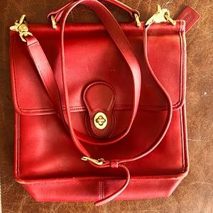 Vintage coach statement red leather shoulder bag satchel.
